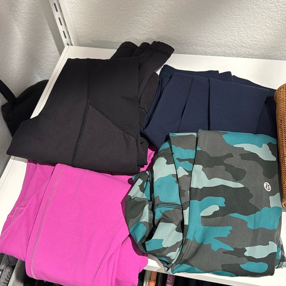 Four Pairs Of Lulu Pants, Camel Light, Purple, Navy, And Black